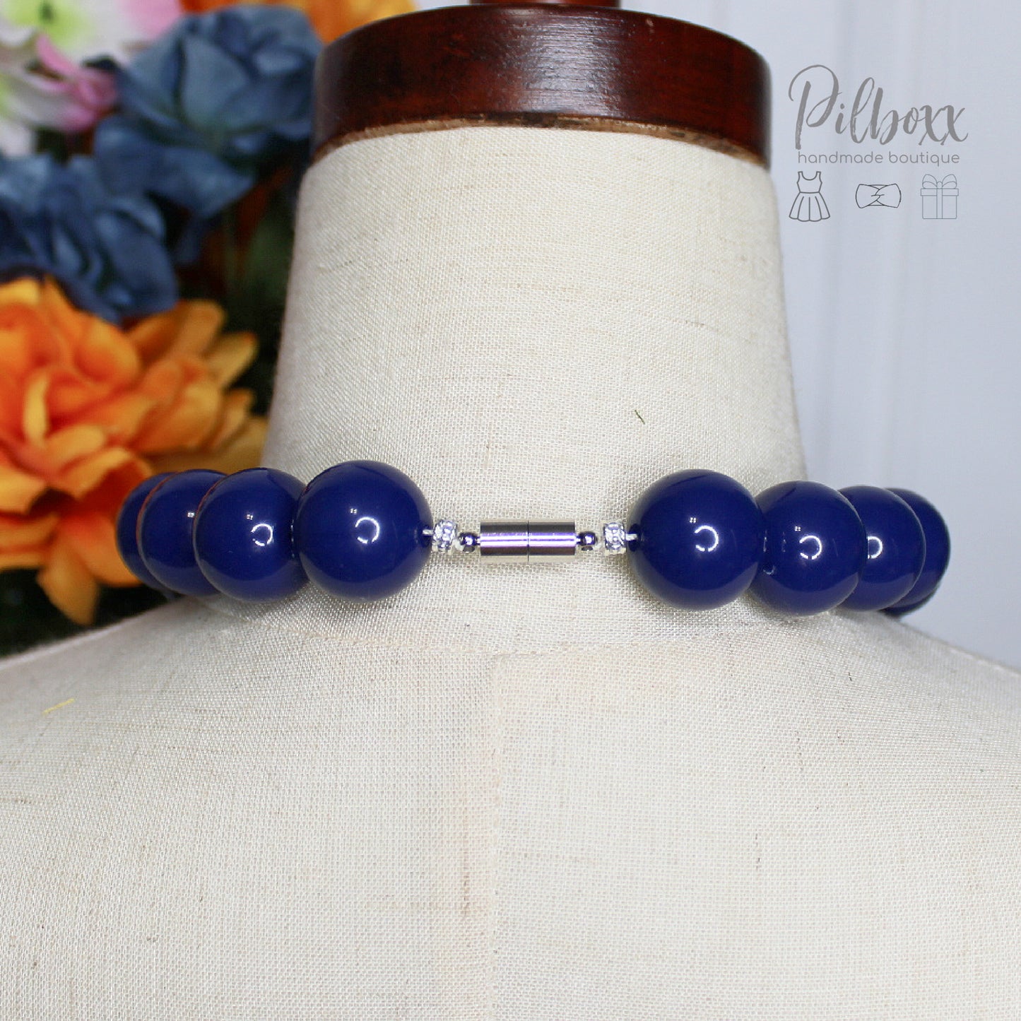 Navy Blue Beaded Necklace