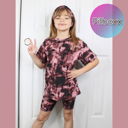 Purple Tie Dye Oversize Shirt and Short Set, Girls, TAT 3-5 Business Days