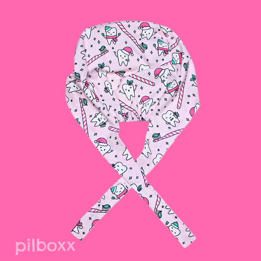 Pink Christmas Teeth Dental Scrub Cap