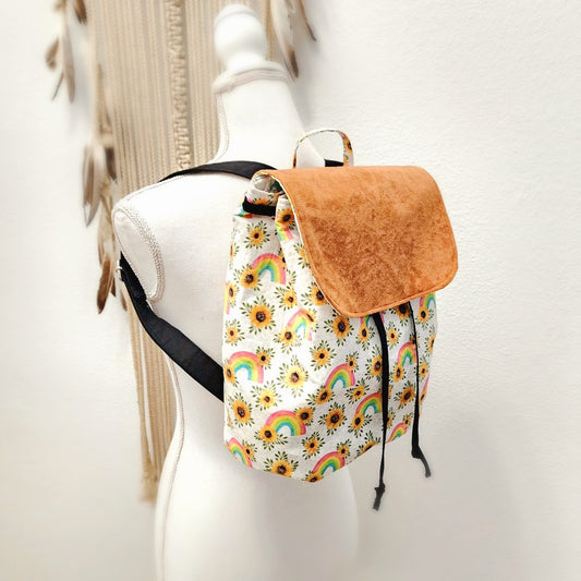 Sunflower Backpack Bag for Women, Rainbow Boho Cinch Purse