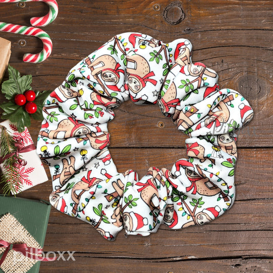 Christmas Sloth Print Scrunchie