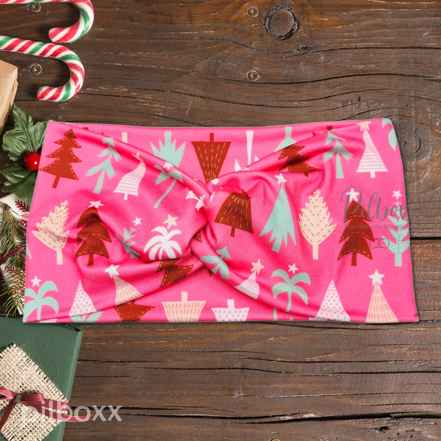 Wide Hot Pink Christmas Tree Headband