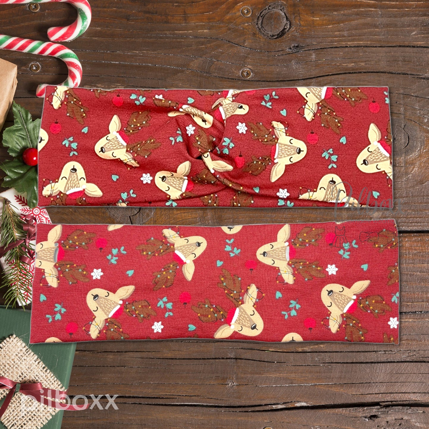 Burgundy Reindeer Christmas Headband for Women