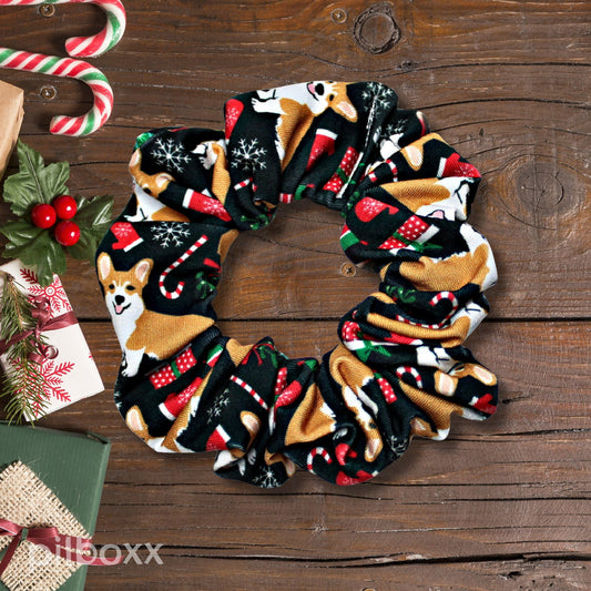 Christmas Corgi Scrunchie: Green or Black