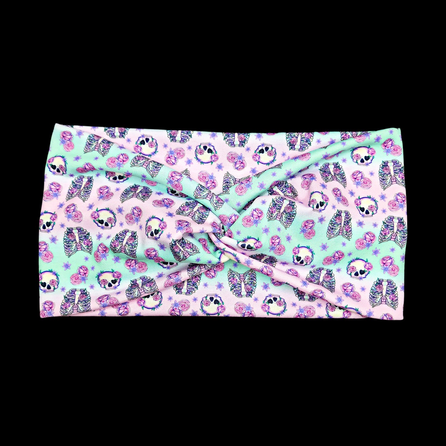 Wide Skulls and Roses Pastel Halloween Headband for Women