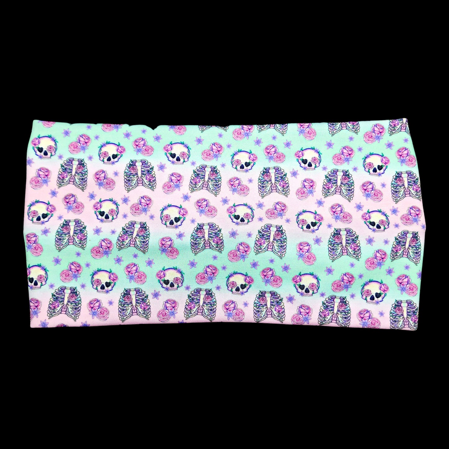 Wide Skulls and Roses Pastel Halloween Headband for Women