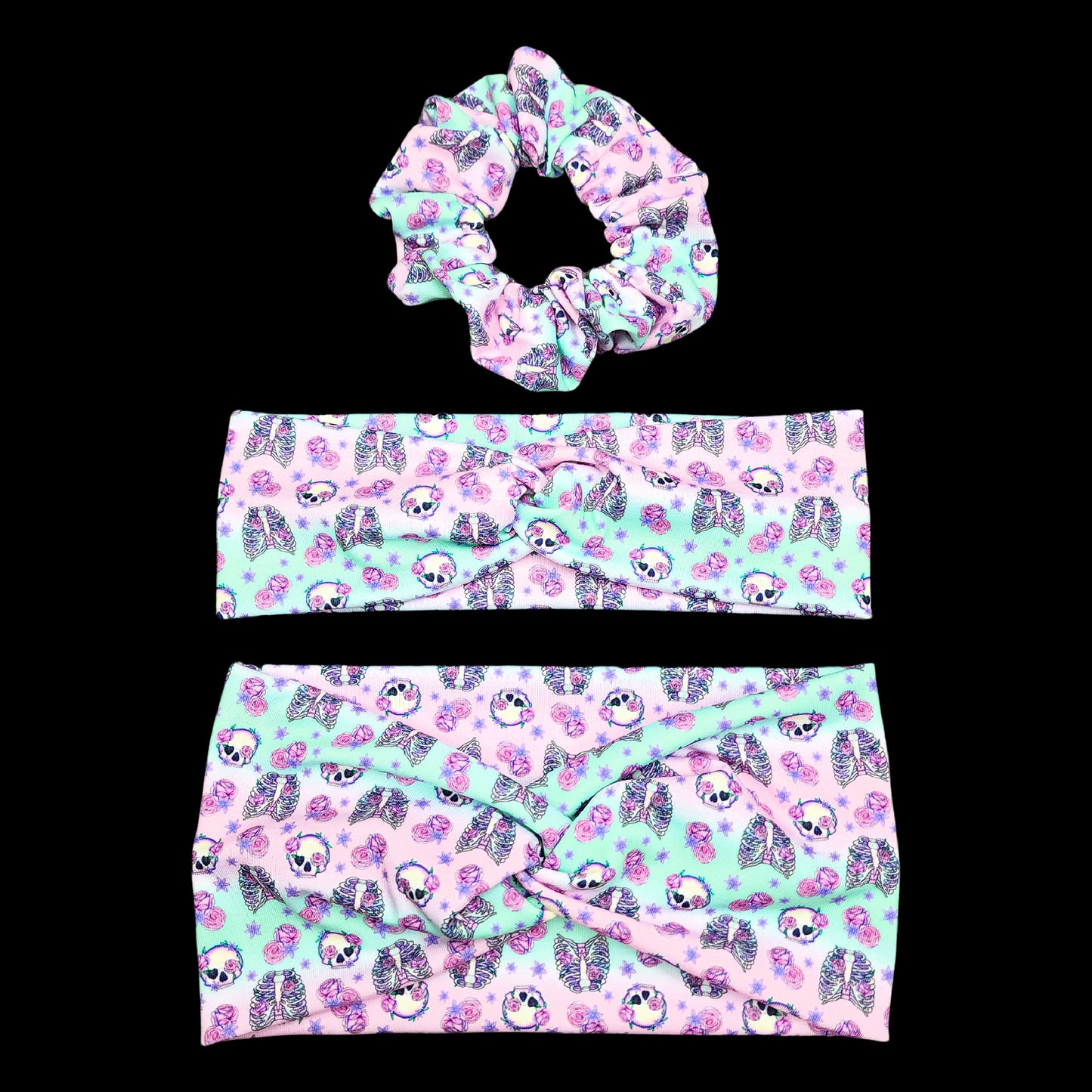 Wide Skulls and Roses Pastel Halloween Headband for Women