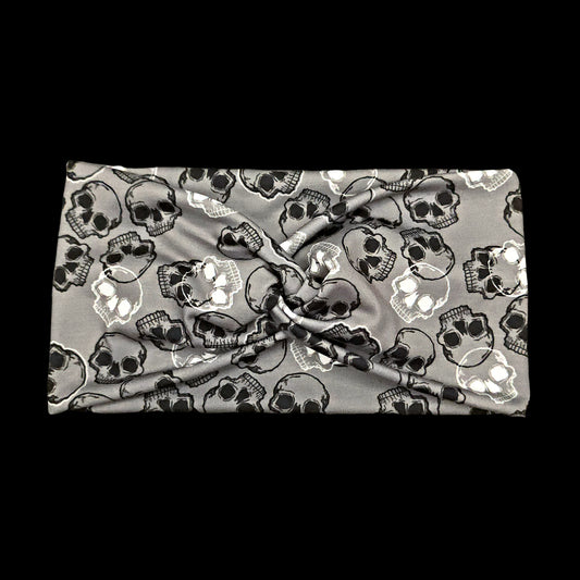 Gray Skull Fabric Headband