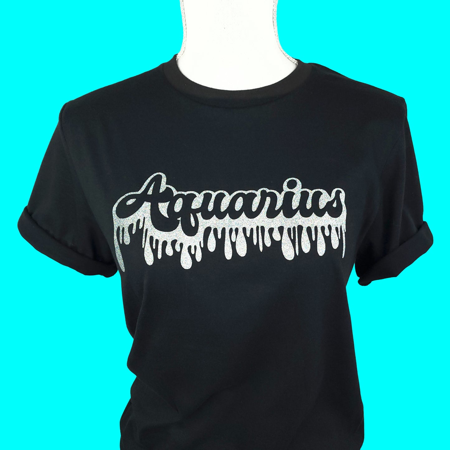 Zodiac Sign Retro Drip Tee with Silver Holographic Glitter Vinyl