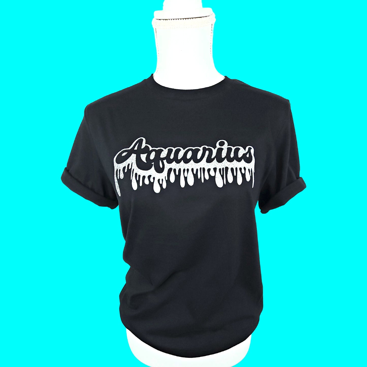 Zodiac Sign Retro Drip Tee with Silver Holographic Glitter Vinyl