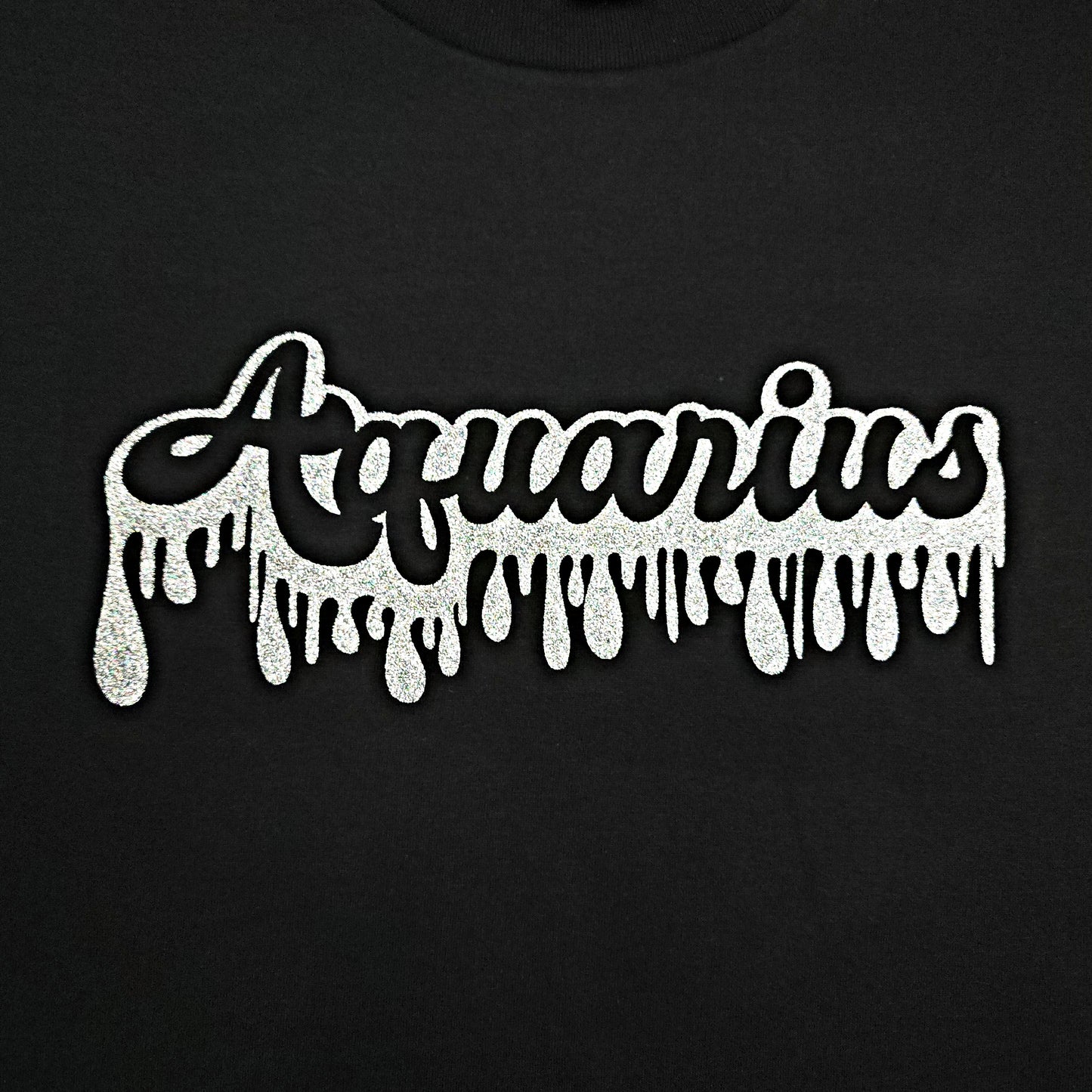 Zodiac Sign Retro Drip Tee with Silver Holographic Glitter Vinyl
