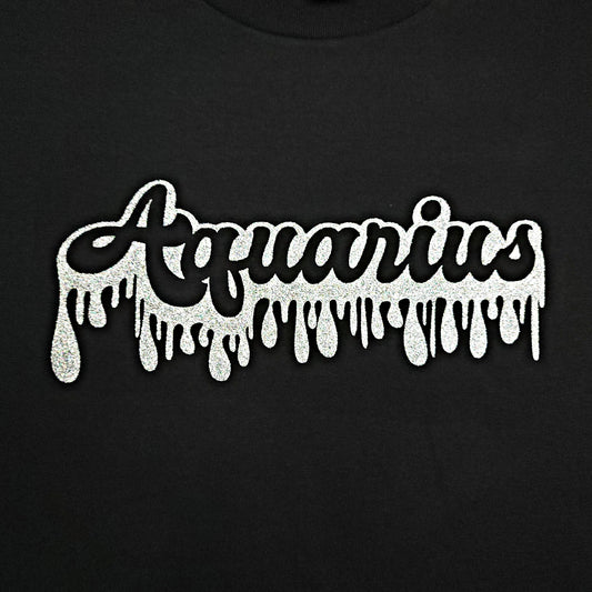 Zodiac Sign Retro Drip Tee with Silver Holographic Glitter Vinyl