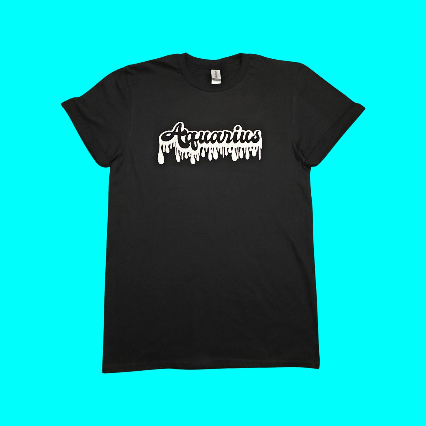 Zodiac Sign Retro Drip Tee with Silver Holographic Glitter Vinyl