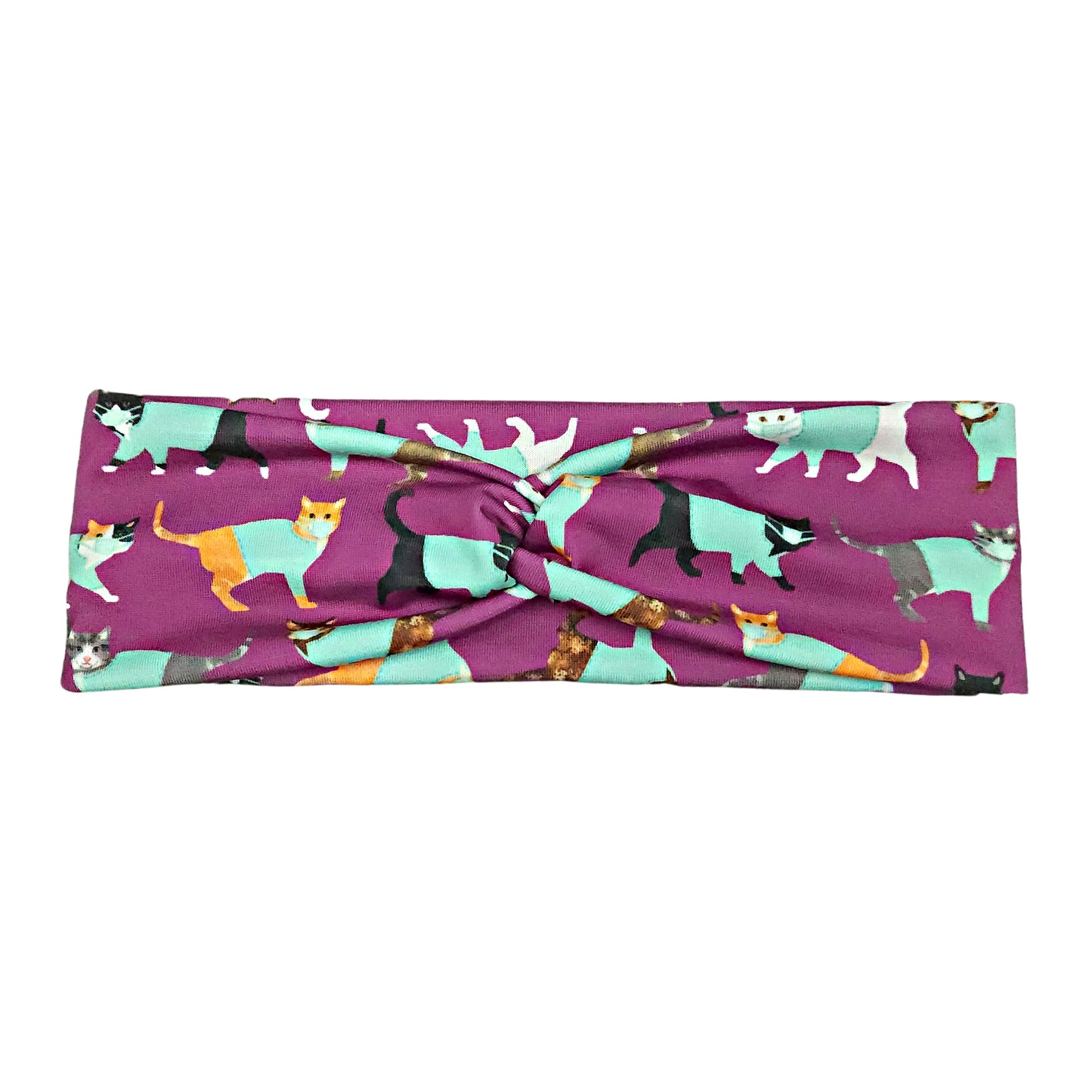 Cats in Scrubs Print Headband for Women, Navy, Pink, Purple, Mint