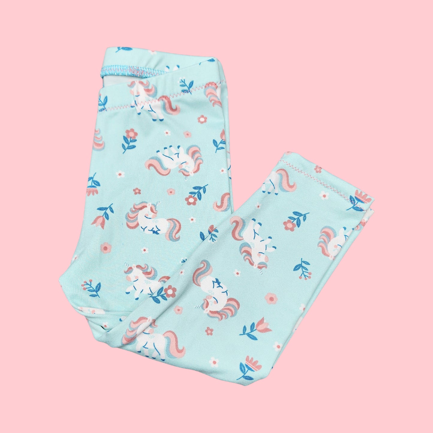 Pastel Unicorn Leggings for Girls, NB - 12, Mint Green, Super Soft