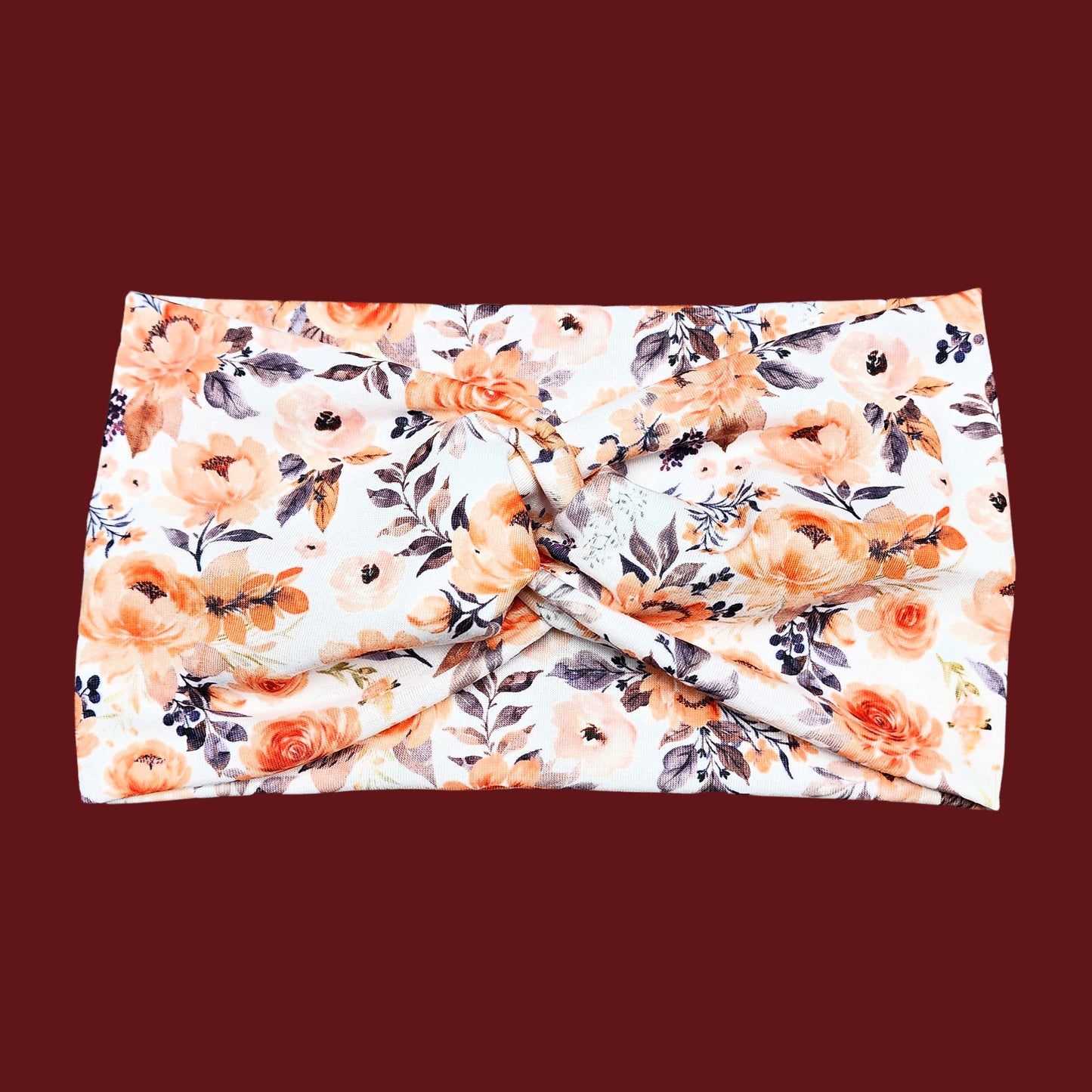 Wide Peach Flower Print Headband