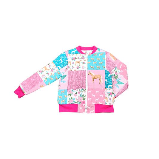 Quilted Reversible Horse Print Bomber Jacket