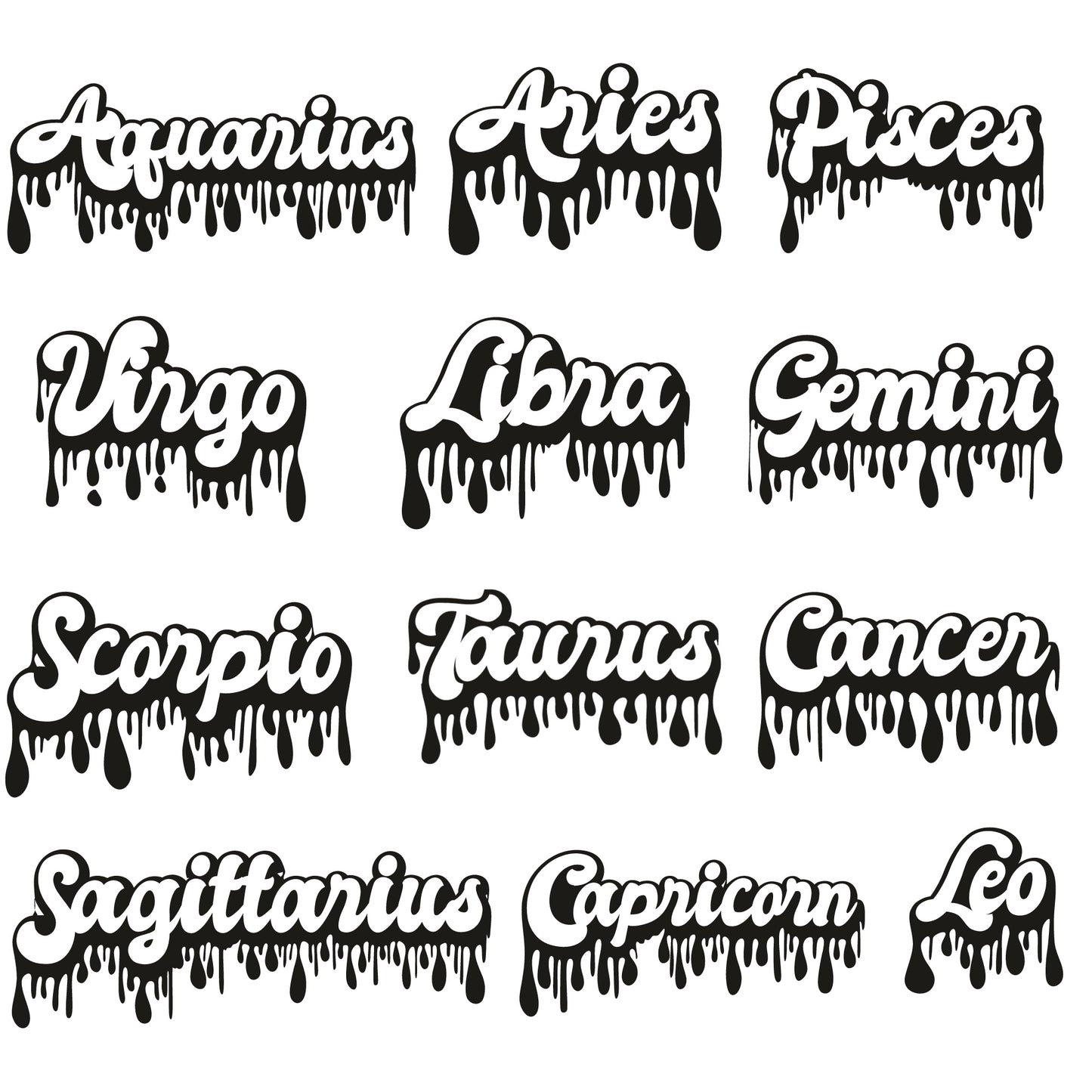 Zodiac Sign Retro Drip Tee with Silver Holographic Glitter Vinyl