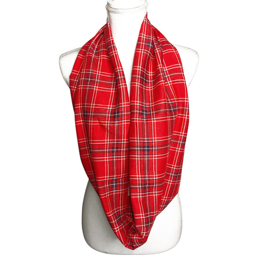 Red and Gold Plaid Silky Infinity Scarf