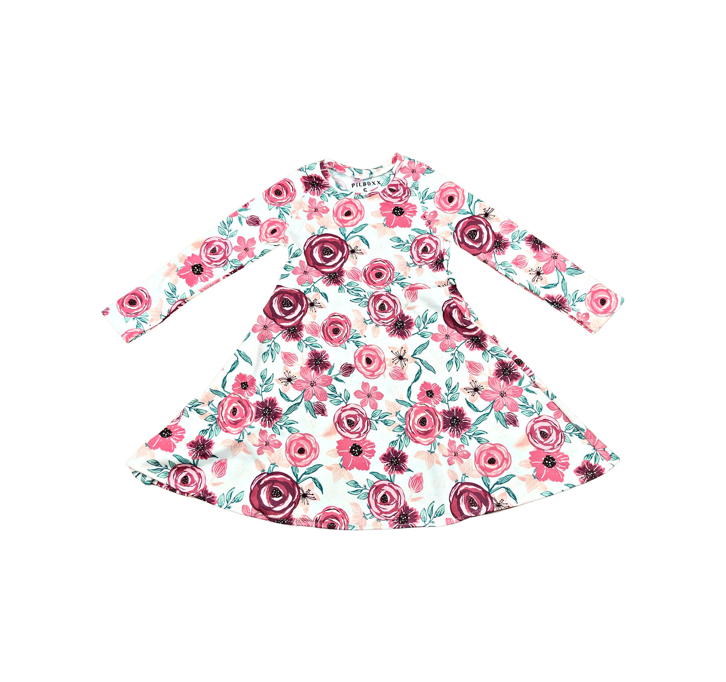 Girls Mauve Floral Long Sleeve Skater Dress