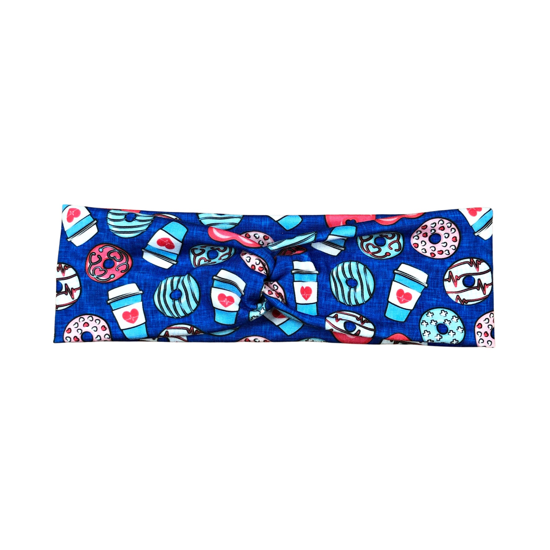 Blue Nurse Print Donuts and Coffee Headband for Women