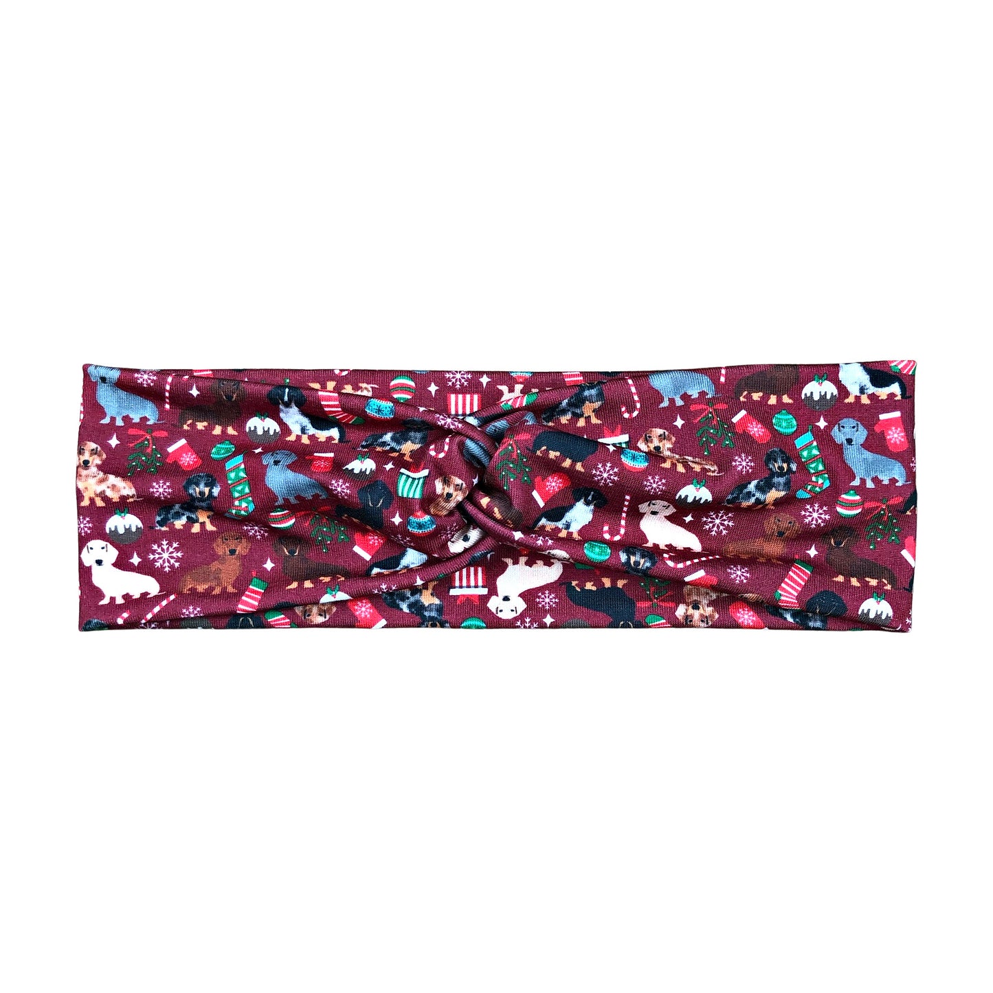 Christmas Dachshund Dog Print Headband, Small Print