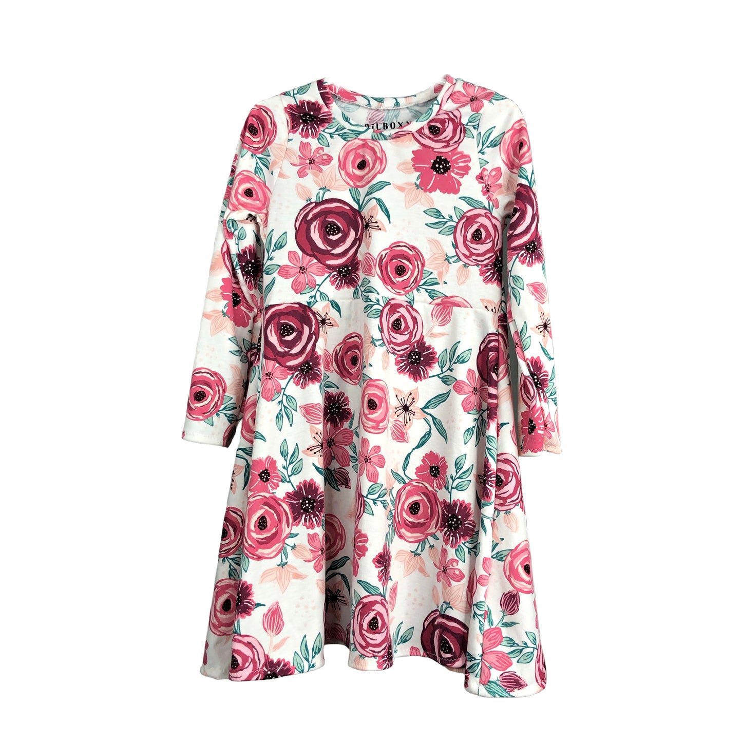 Girls Mauve Floral Long Sleeve Skater Dress