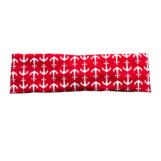 Red and White Anchor Fabric Headband, Cotton Spandex