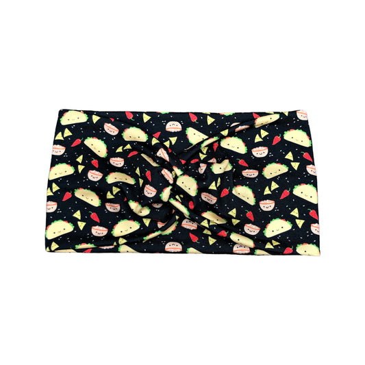 Wide Black Taco Print Headband for Women