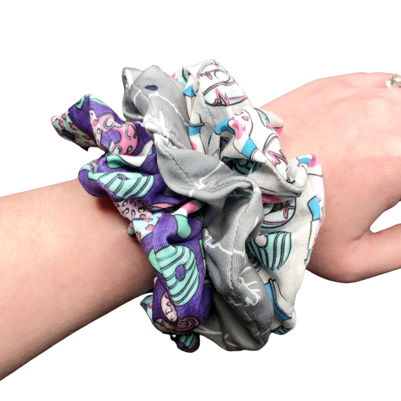 Purple Coffee and Donuts Nurse Print Scrunchie