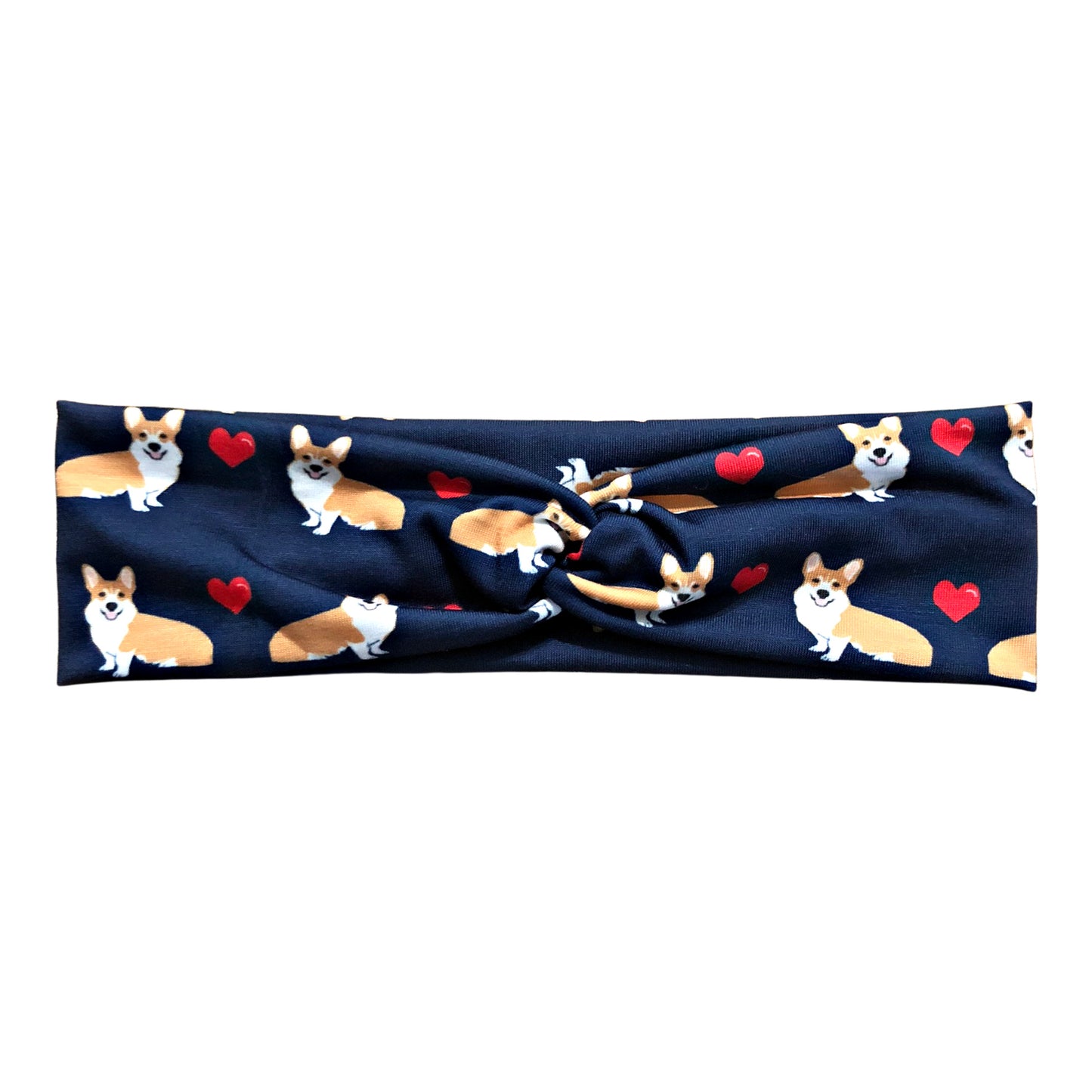 Navy Blue Corgi Heart Print Headband for Women