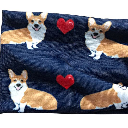 Navy Blue Corgi Heart Print Headband for Women