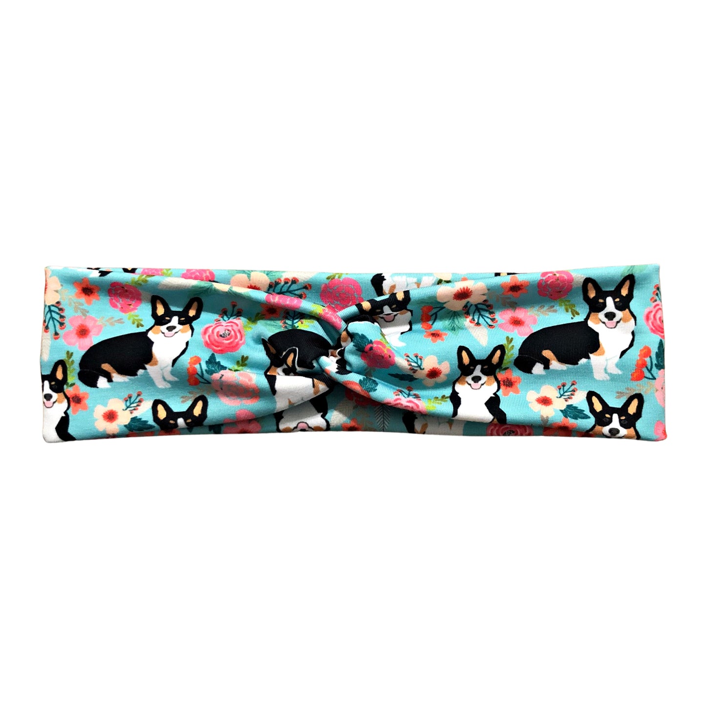 Mint Green Tricolor Corgi Floral Headband