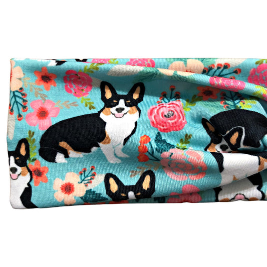 Mint Green Tricolor Corgi Floral Headband