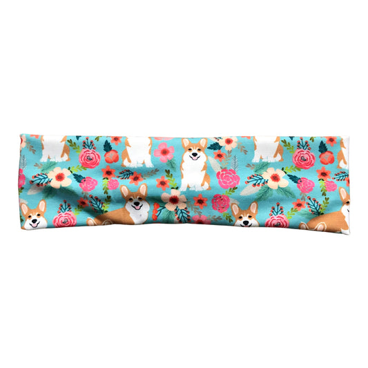 Mint Green Fawn Corgi Floral Headband for Women