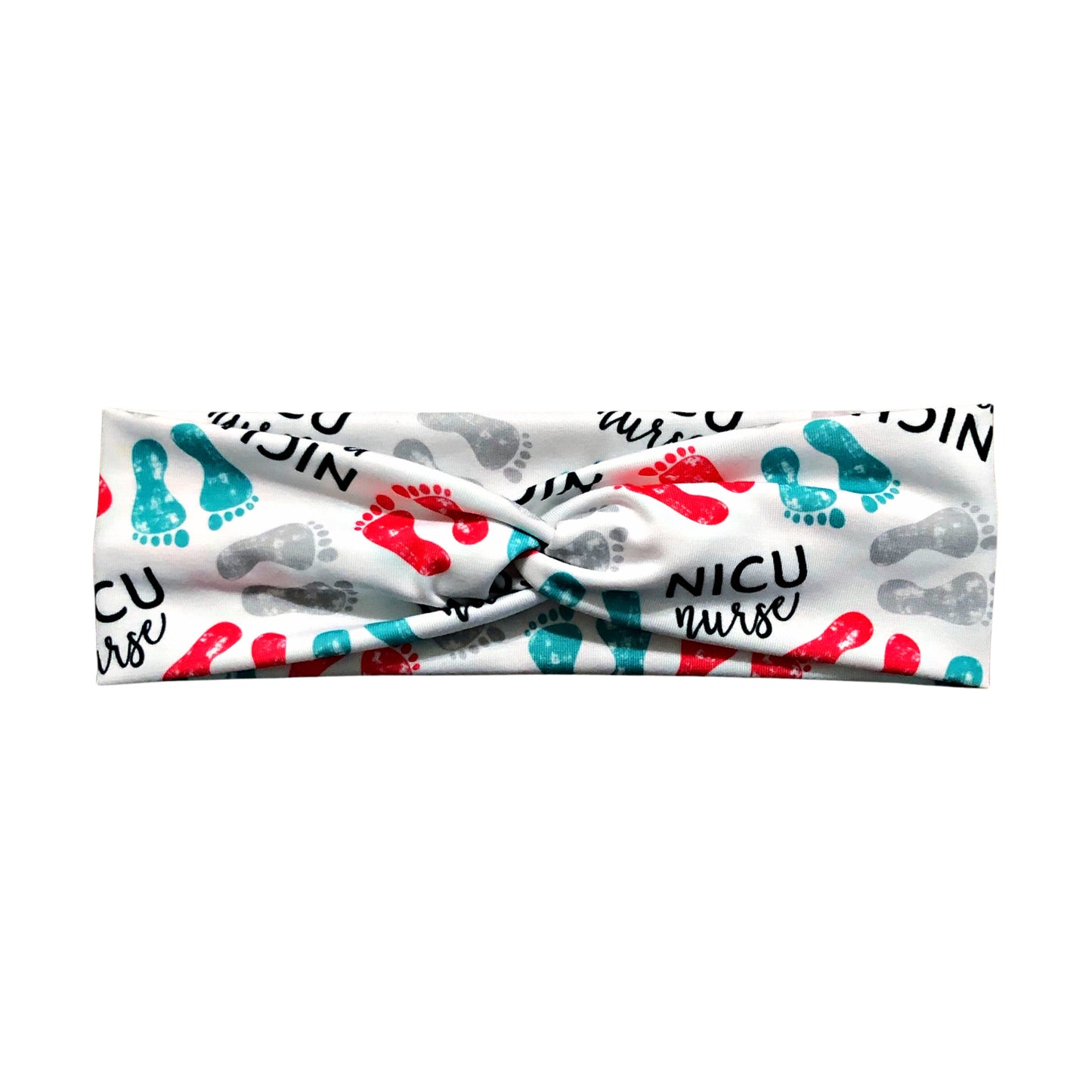 Red NICU Nurse Baby Footprint Headband for Women