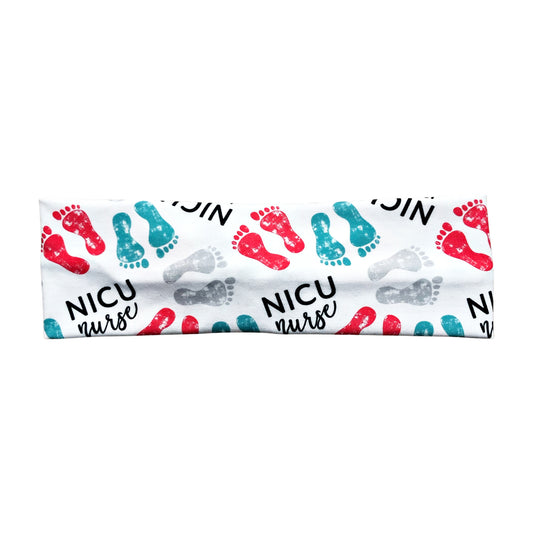 Red NICU Nurse Baby Footprint Headband for Women