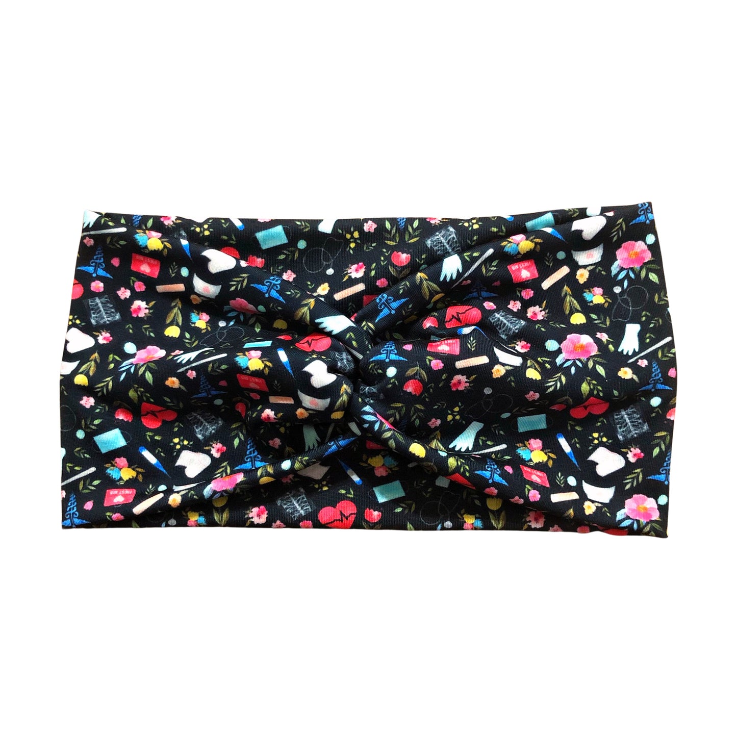 Wide Black Nurse Print Headband for Women