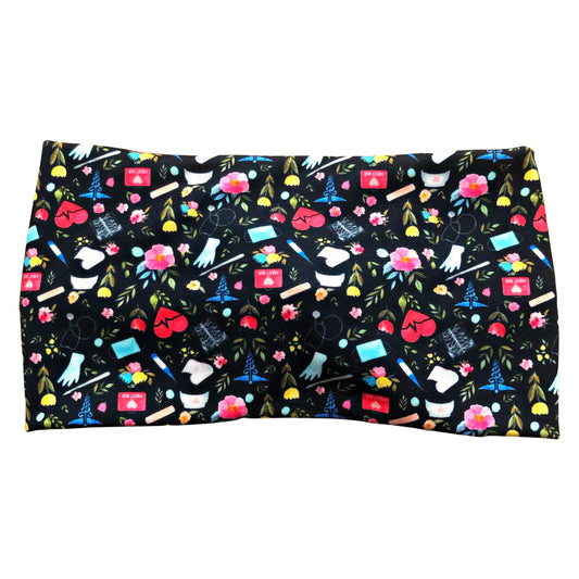 Wide Black Nurse Print Headband for Women