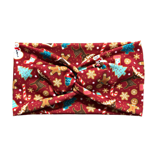Wide Christmas Gingerbread Cookie Print Headband