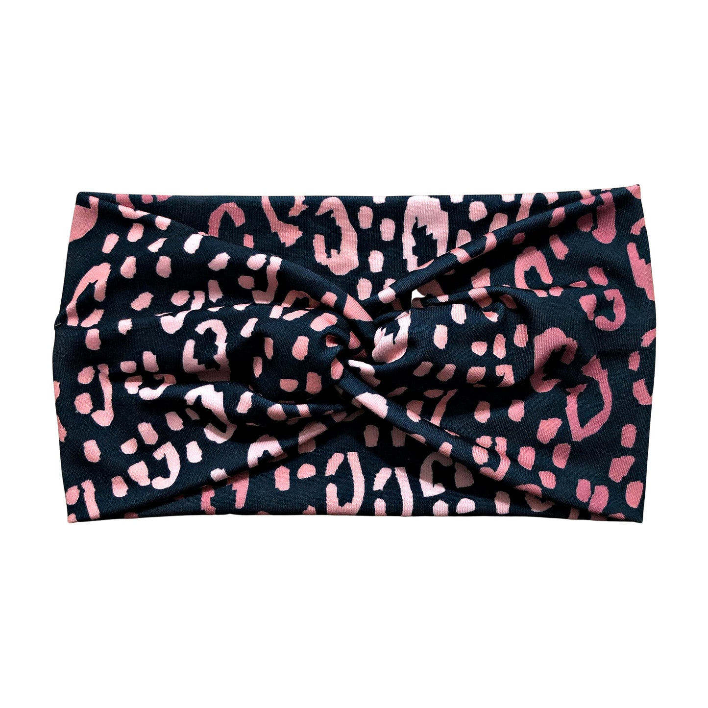 Wide Pink and Black Leopard Print Headband