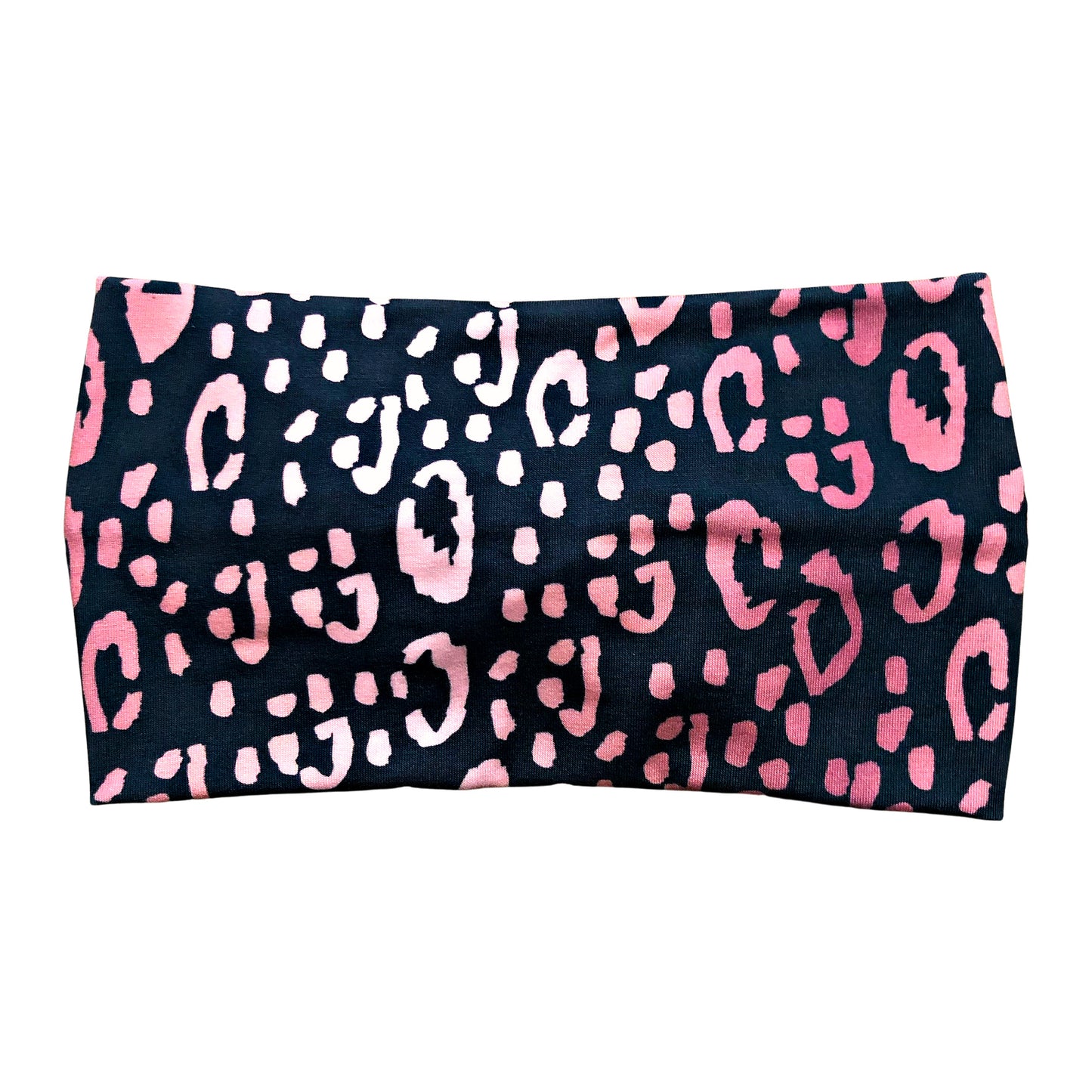Wide Pink and Black Leopard Print Headband