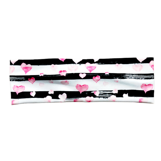 Pink Hearts and Stripes Headband