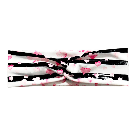 Watercolor Hearts and Stripes Headband