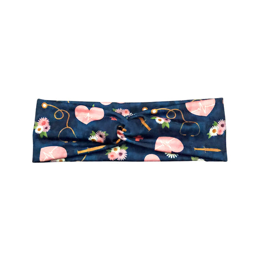 Blue Floral Nurse Print Headband for Women