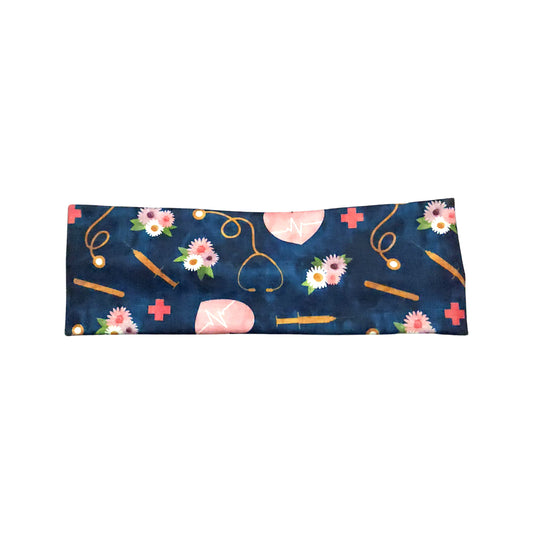 Blue Floral Nurse Print Headband for Women