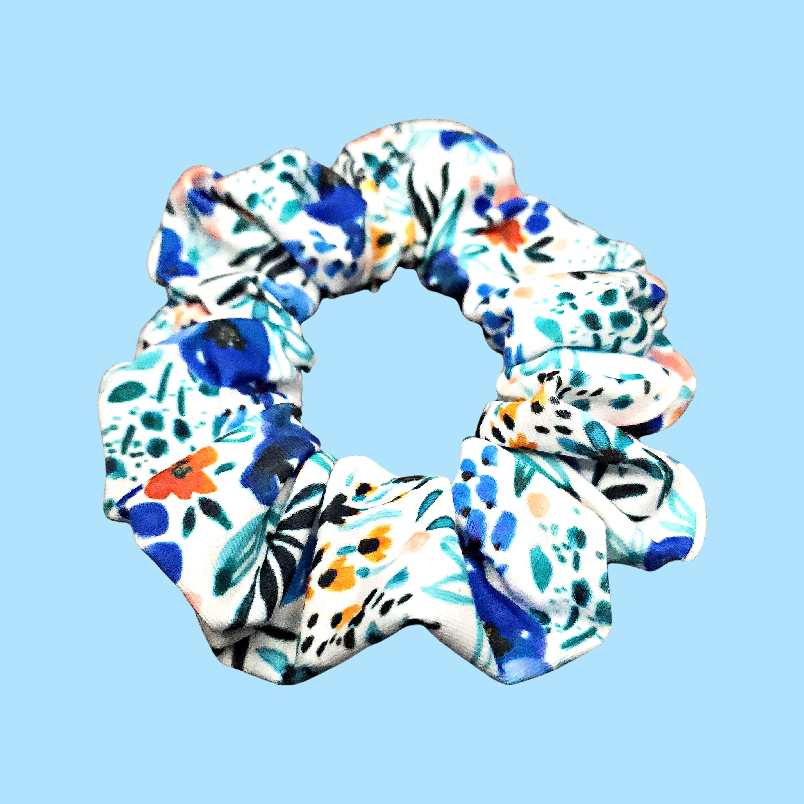 Blue Flower Print Scrunchie