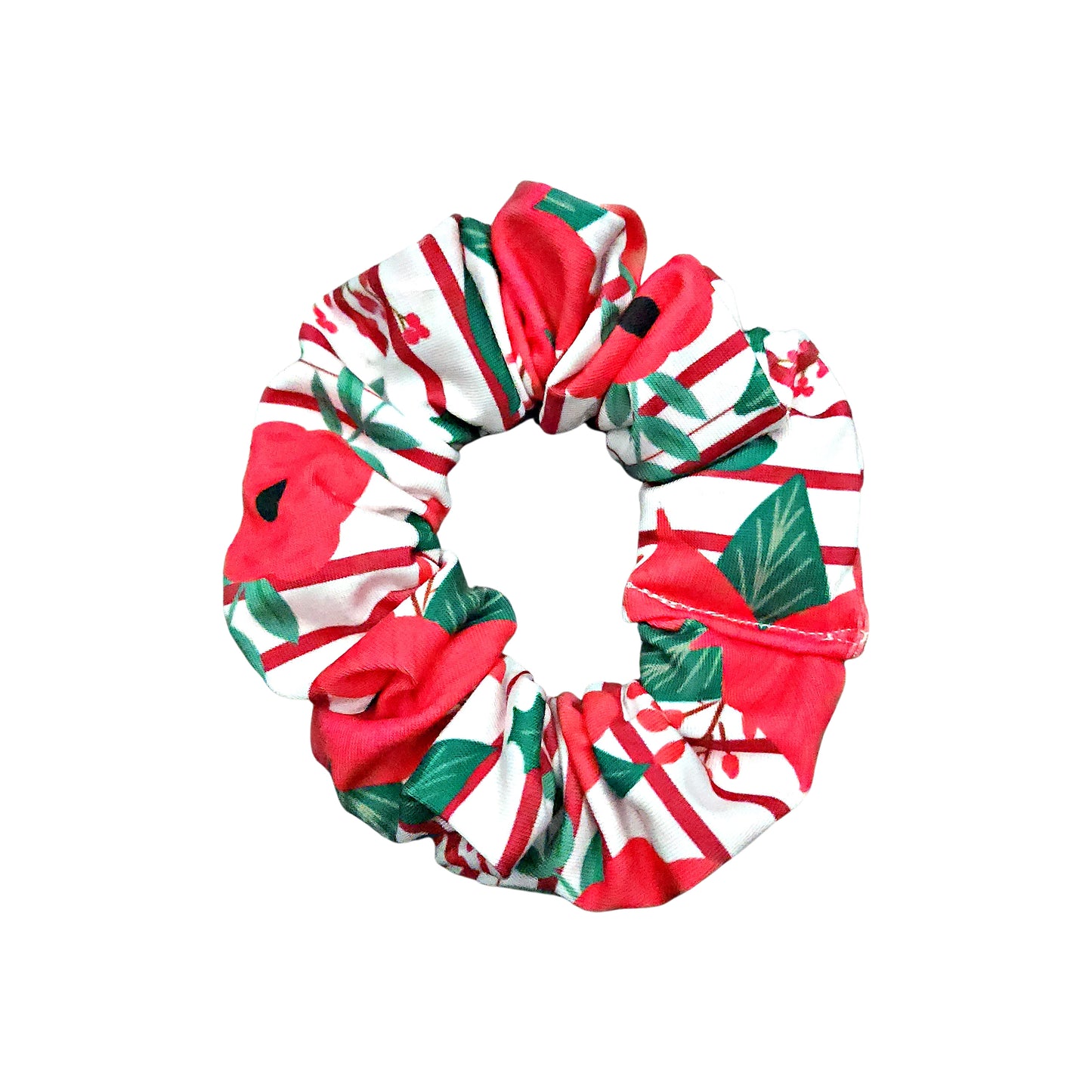 Christmas Poinsettia Stripe Scrunchie