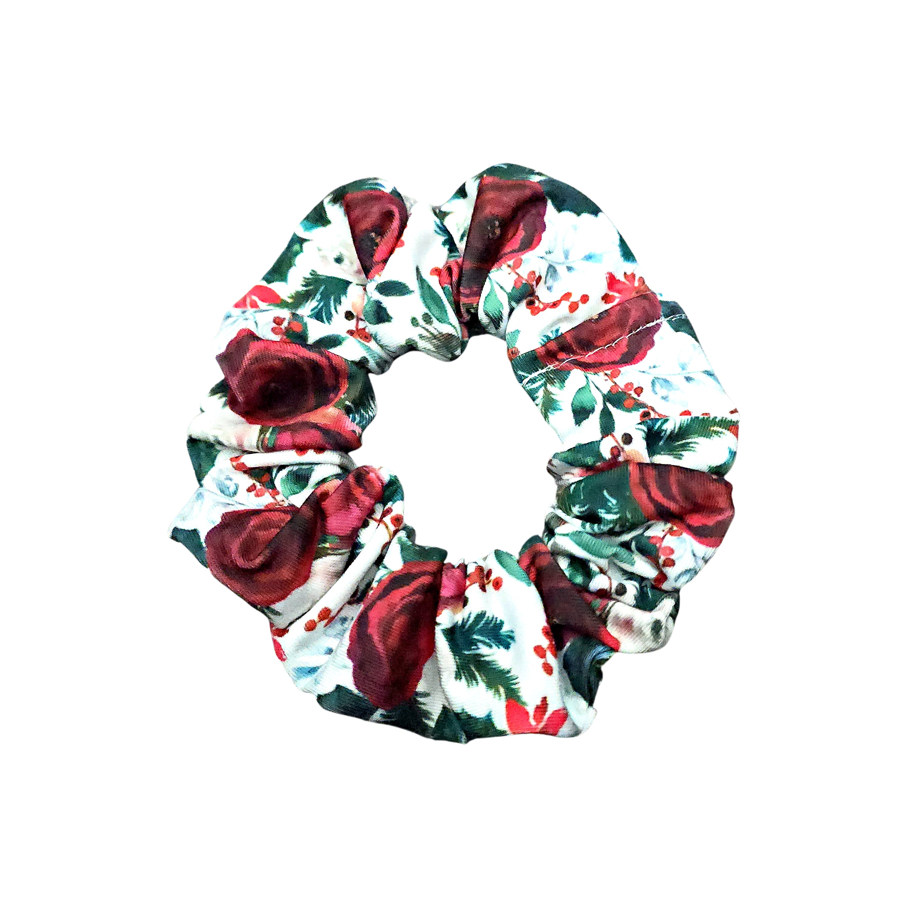 Christmas Winter Roses Scrunchie