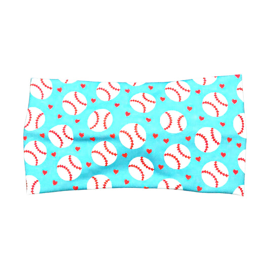 Wide Blue Baseball Heart Headband